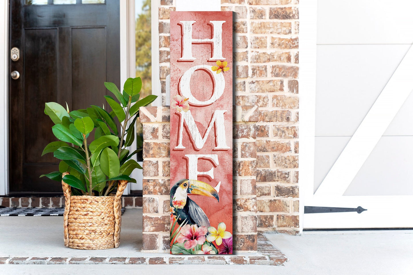 36in Aloha Welcome Porch Sign with Ramphastidae Pattern for Front Door, Tropical Summer Wall Decor, Outdoor Summer Jungle Vibes Display