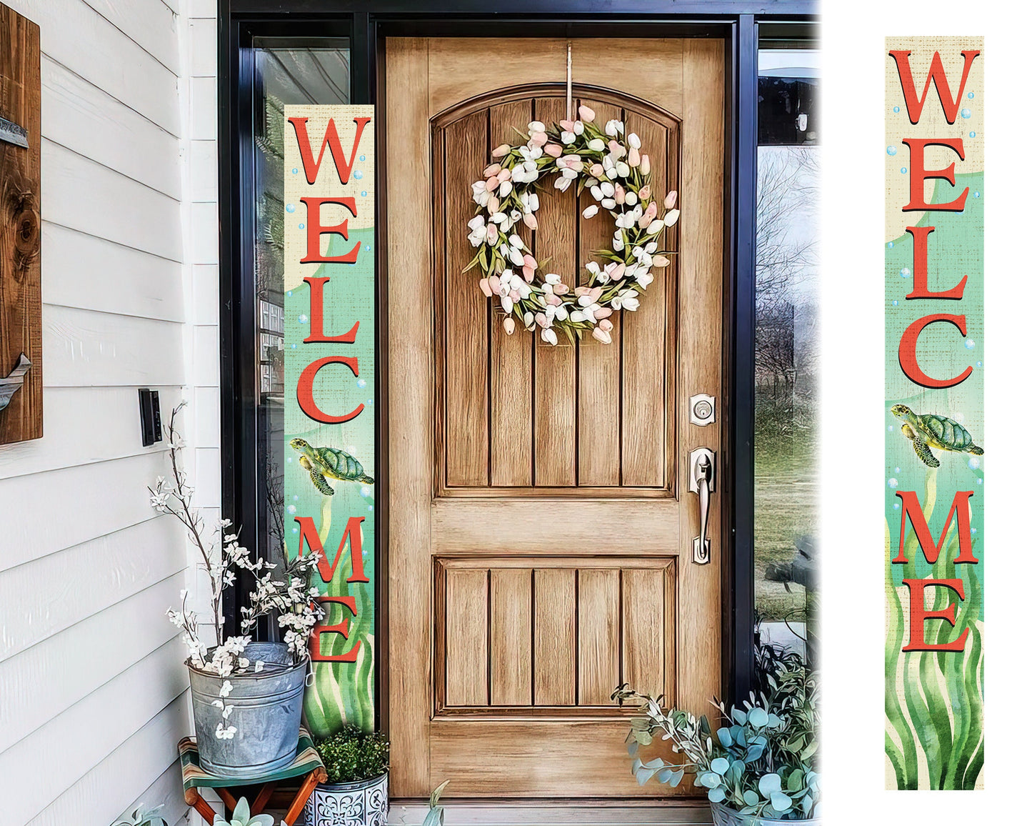 72in Outdoor Welcome Sign with Turtle Design | Front Door Porch Decor | Coastal Summer Welcome Sign | Farmhouse Home Decorations
