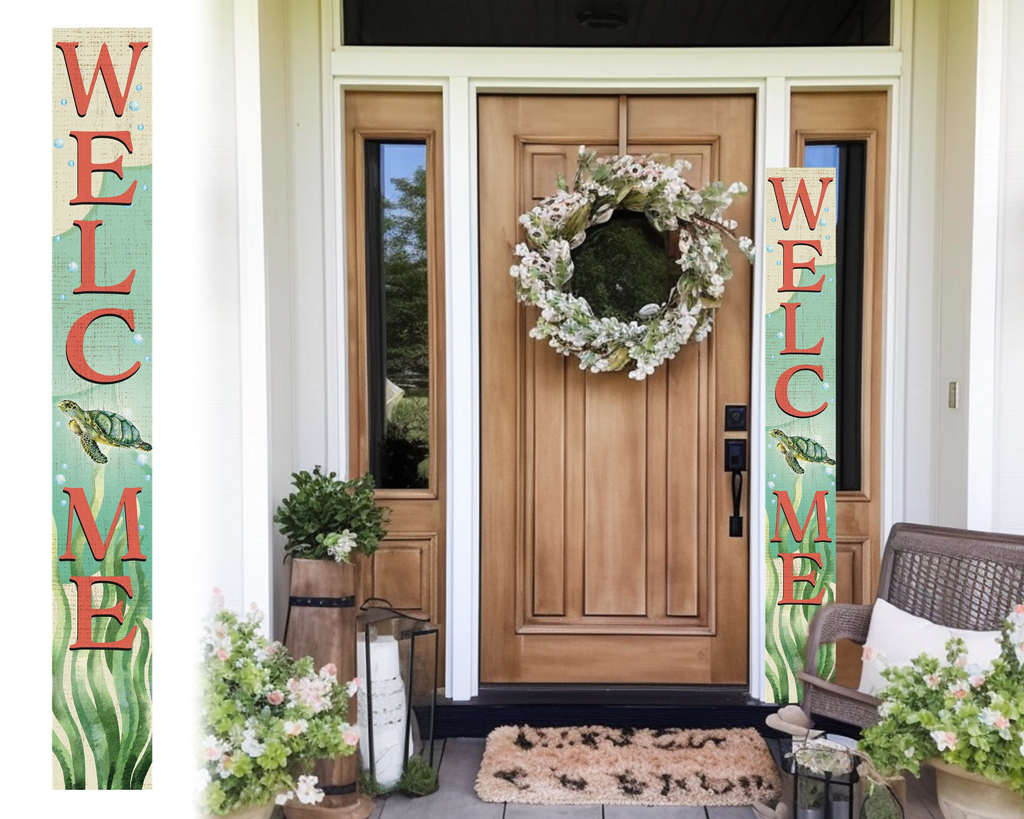 72in Outdoor Welcome Sign with Turtle Design | Front Door Porch Decor | Coastal Summer Welcome Sign | Farmhouse Home Decorations