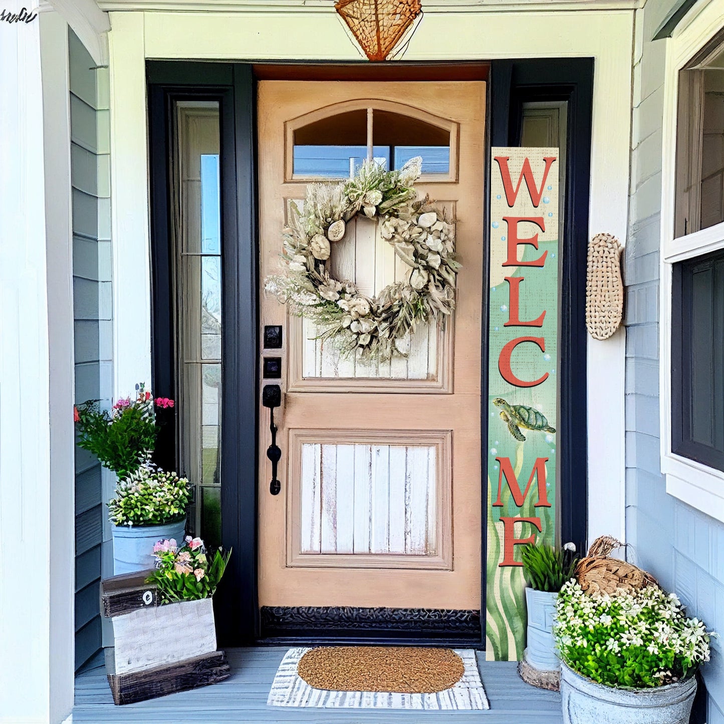 72in Outdoor Welcome Sign with Turtle Design | Front Door Porch Decor | Coastal Summer Welcome Sign | Farmhouse Home Decorations