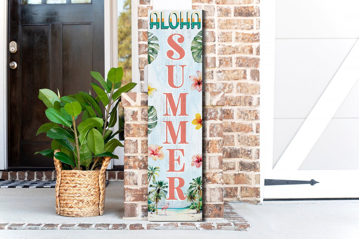 36in Aloha Summer Home Porch Sign, Tropical Style, 36" x 9.25" Wood Wall Decor for Outdoor & Indoor Use
