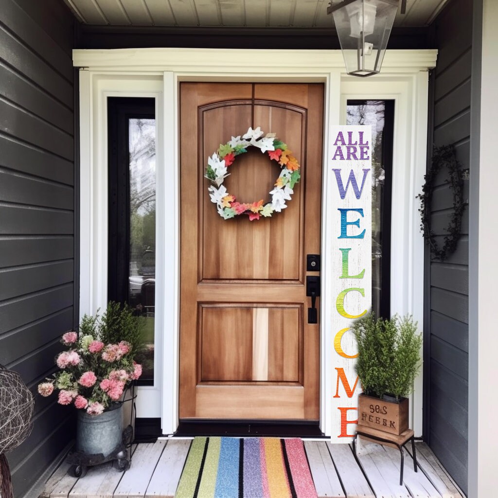 72in LGBT Welcome Sign | Front Door Porch Decor | Giant White Board | Inclusive Home Decoration