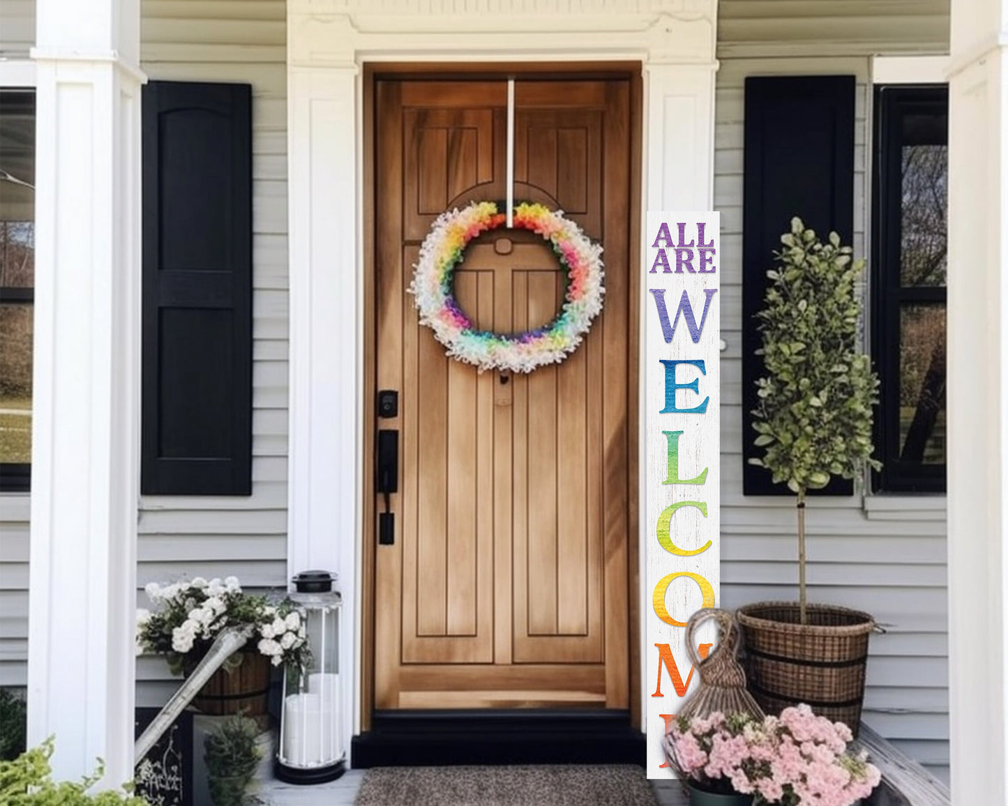 72in LGBT Welcome Sign | Front Door Porch Decor | Giant White Board | Inclusive Home Decoration