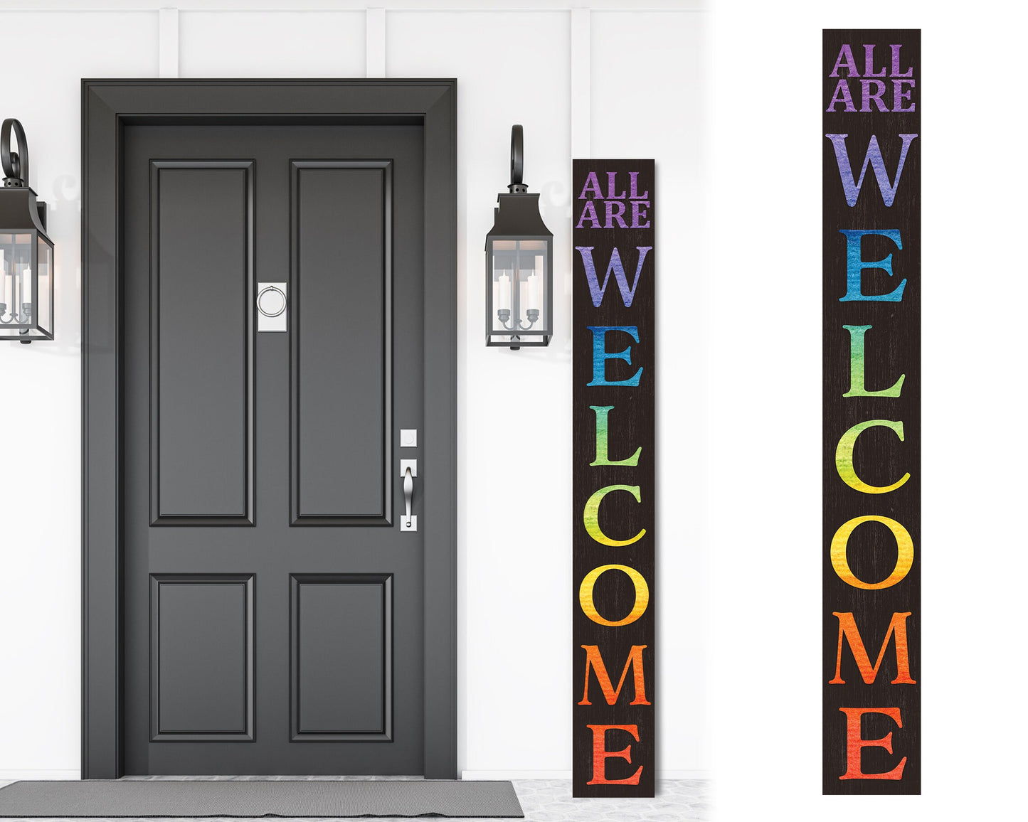72in LGBT Welcome Sign | Front Door Porch Decor | Giant Brown Board | Inclusive Home Decoration