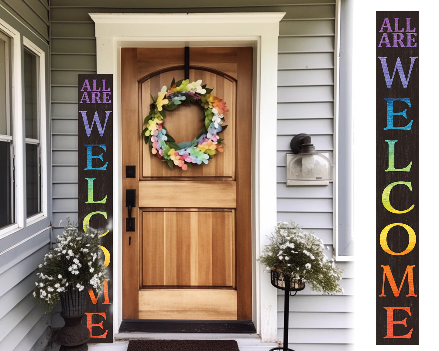 72in LGBT Welcome Sign | Front Door Porch Decor | Giant Brown Board | Inclusive Home Decoration