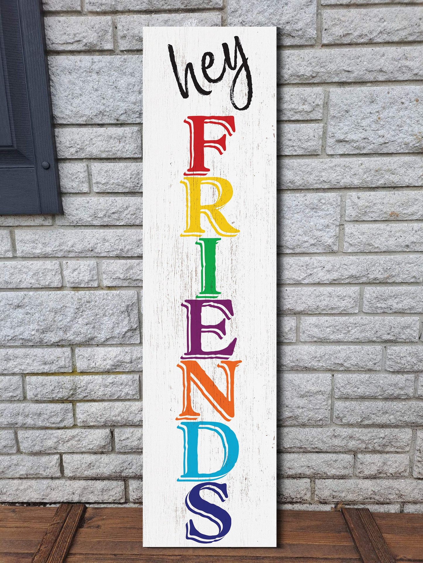 36in "Hey Friends" Teacher Appreciation Porch Sign, Classroom Decor, Durable Wood Wall Sign, Friendly Design