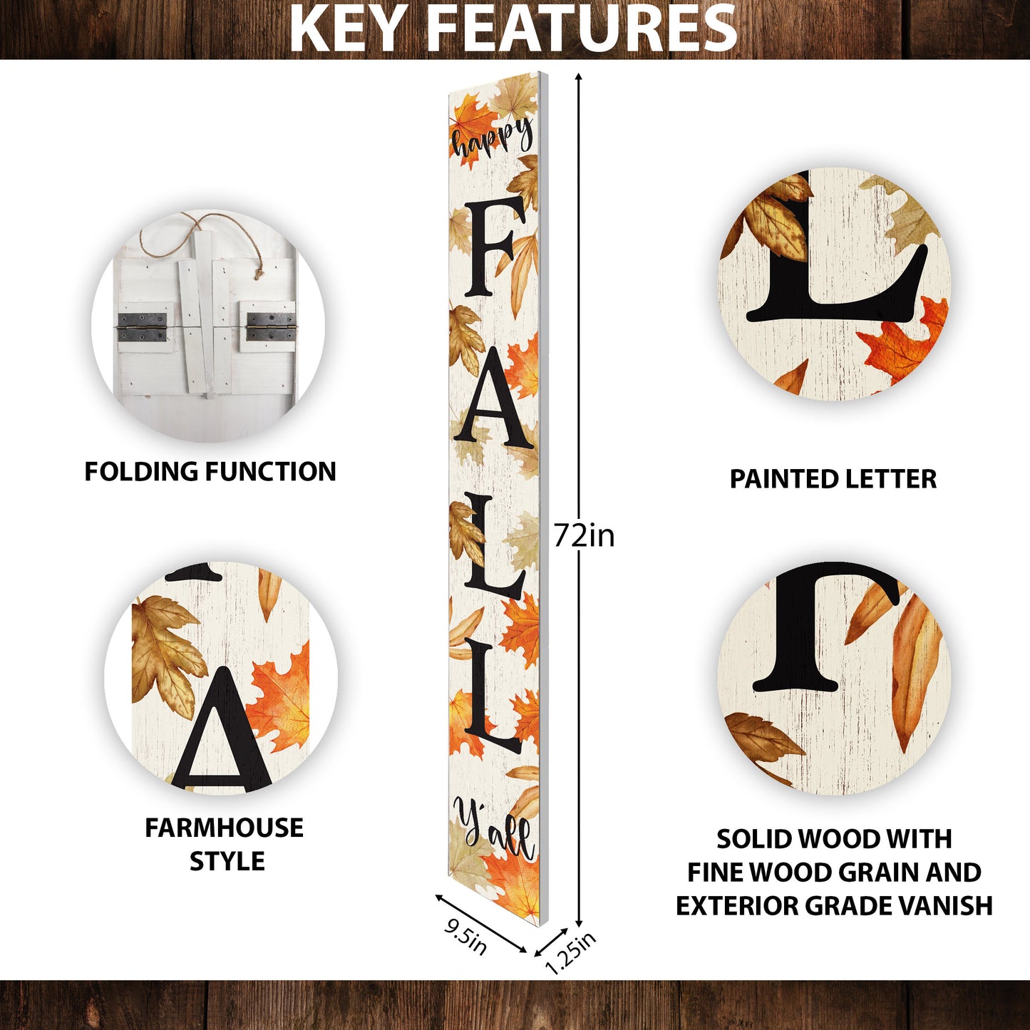 72in Fall Welcome Sign for Front Door Porch Decor - Wood Folding Giant Board