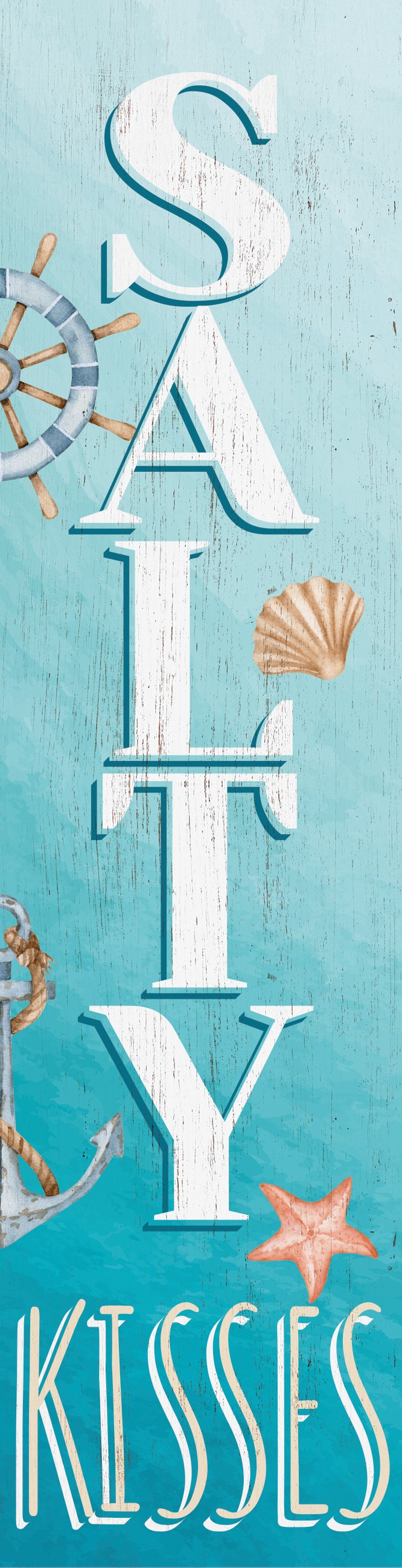 36in Salty Kisses Porch Sign for Front Door - Tropical Wooden Wall Decor, Outdoor Summer Beach Inspired Display
