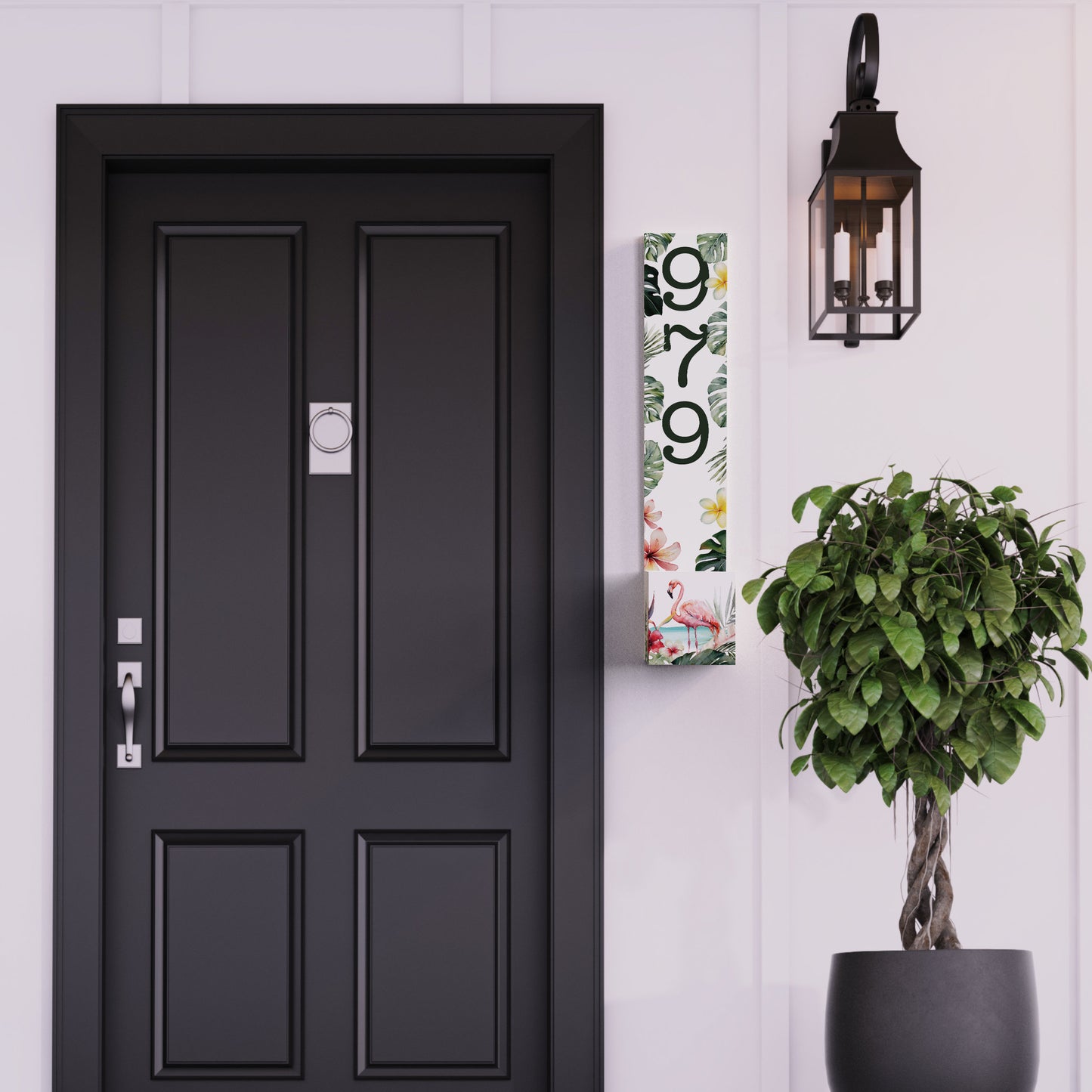 Summer Style Wooden Address Number Planter Sign with Flamingo Pattern - 36"x4.375"x7" - Perfect for Front Door Display