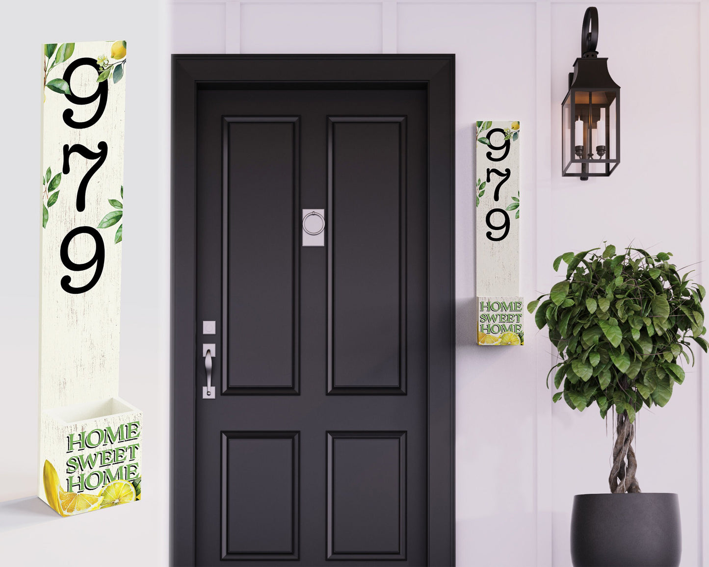 Summer Lemon Wooden Address Number Planter Sign for Front Door - 36"x4.375"x7" - Refreshing Outdoor Home Decor