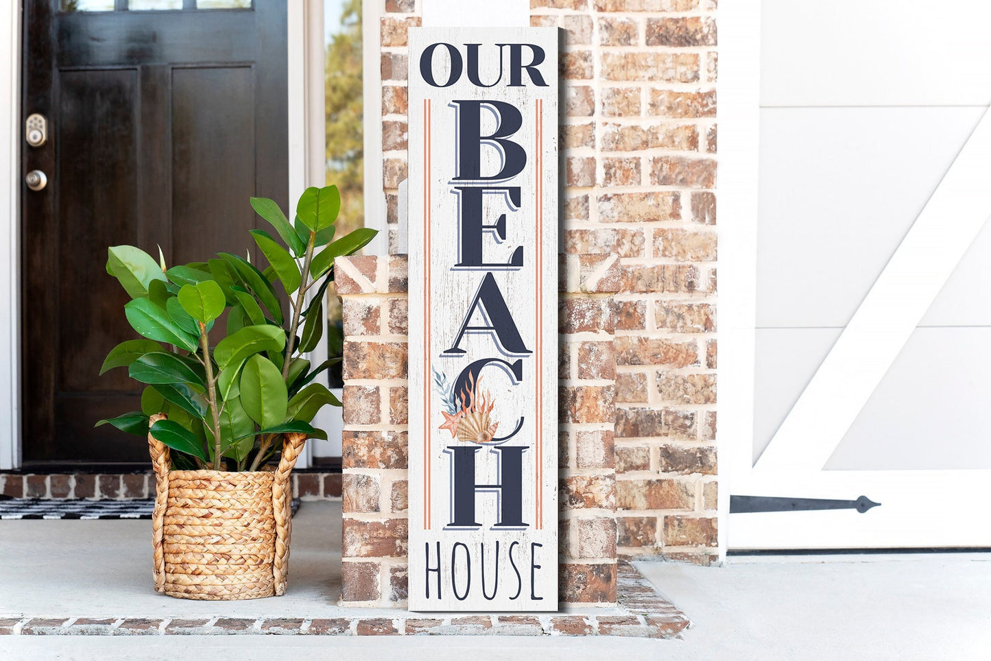 36in Our Beach House Welcome Porch Sign for Front Door, Coastal-Themed Summer Wall Decor, Nautical-Inspired Home Accent, Outdoor Seaside Display