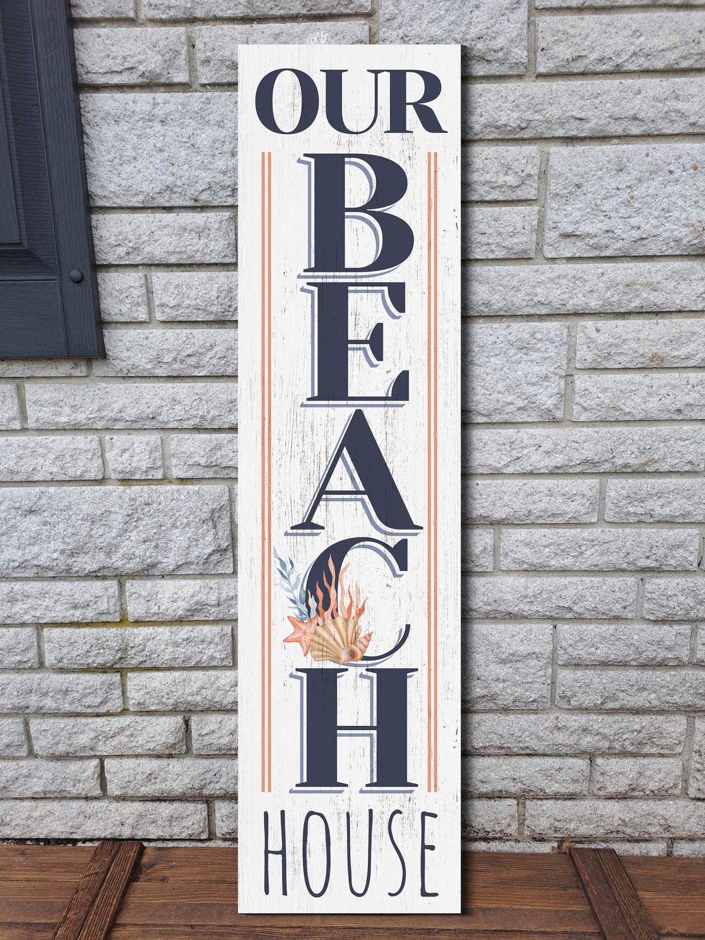 36in Our Beach House Welcome Porch Sign for Front Door, Coastal-Themed Summer Wall Decor, Nautical-Inspired Home Accent, Outdoor Seaside Display