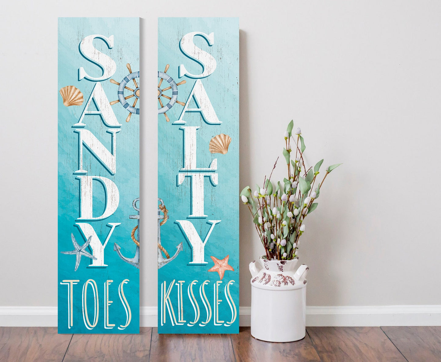 36in Sandy Toes Porch Sign for Front Door - Tropical Wooden Wall Decor, Outdoor Summer Beach Inspired Display
