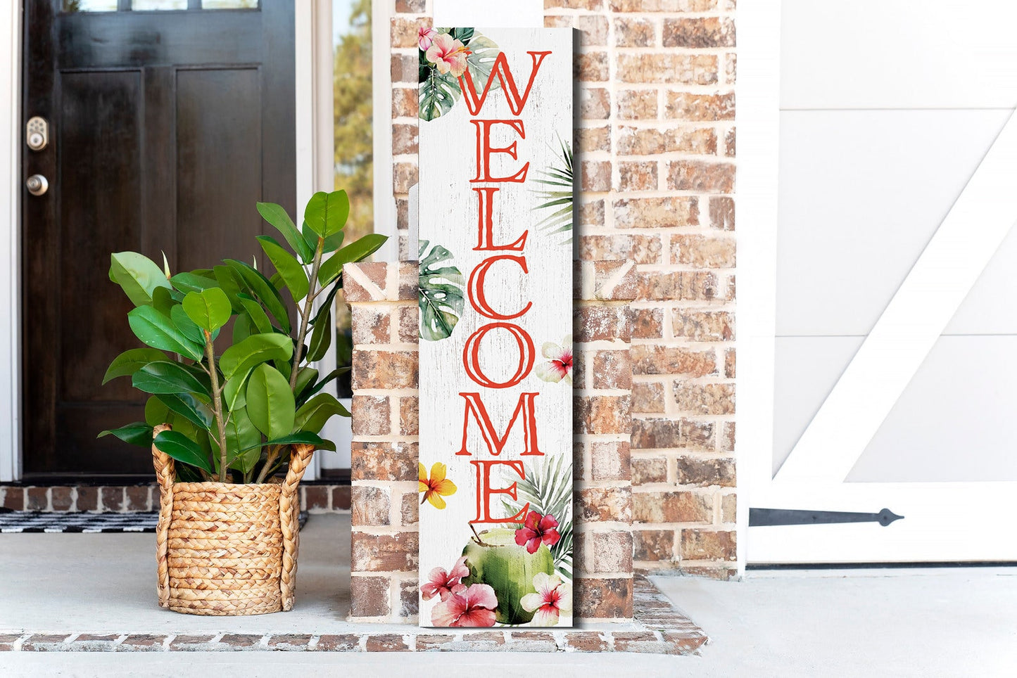 36in Tropical Welcome Porch Sign for Front Door, Summer 36-inch Entryway Decor, Exotic-Themed Home Accent, Outdoor Island Vibes Display