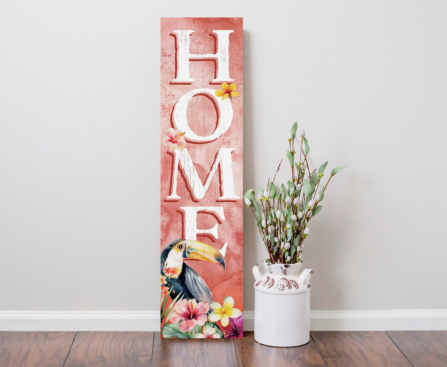 36in Aloha Welcome Porch Sign with Ramphastidae Pattern for Front Door, Tropical Summer Wall Decor, Outdoor Summer Jungle Vibes Display