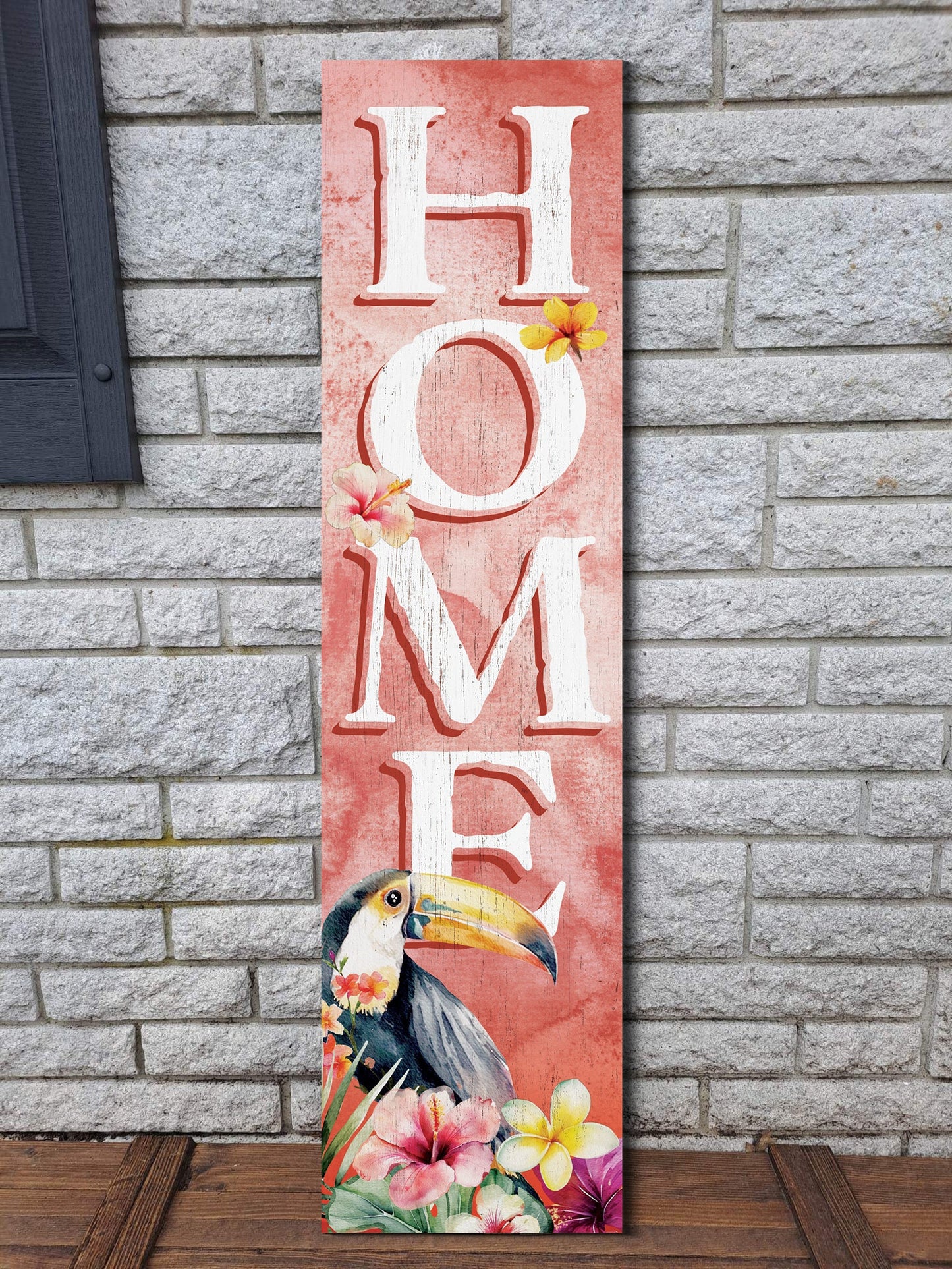 36in Aloha Welcome Porch Sign with Ramphastidae Pattern for Front Door, Tropical Summer Wall Decor, Outdoor Summer Jungle Vibes Display