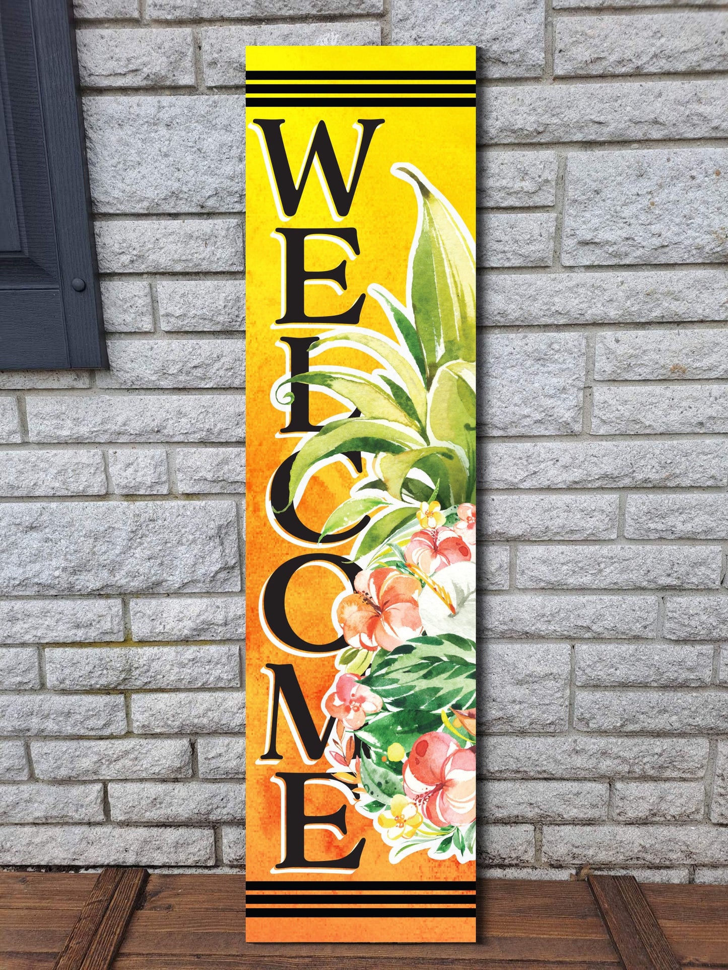 36in Summer Pineapple Welcome Wooden Porch Sign, Tropical Front Door Wall Decor, Rustic Farmhouse Outdoor Entryway Display