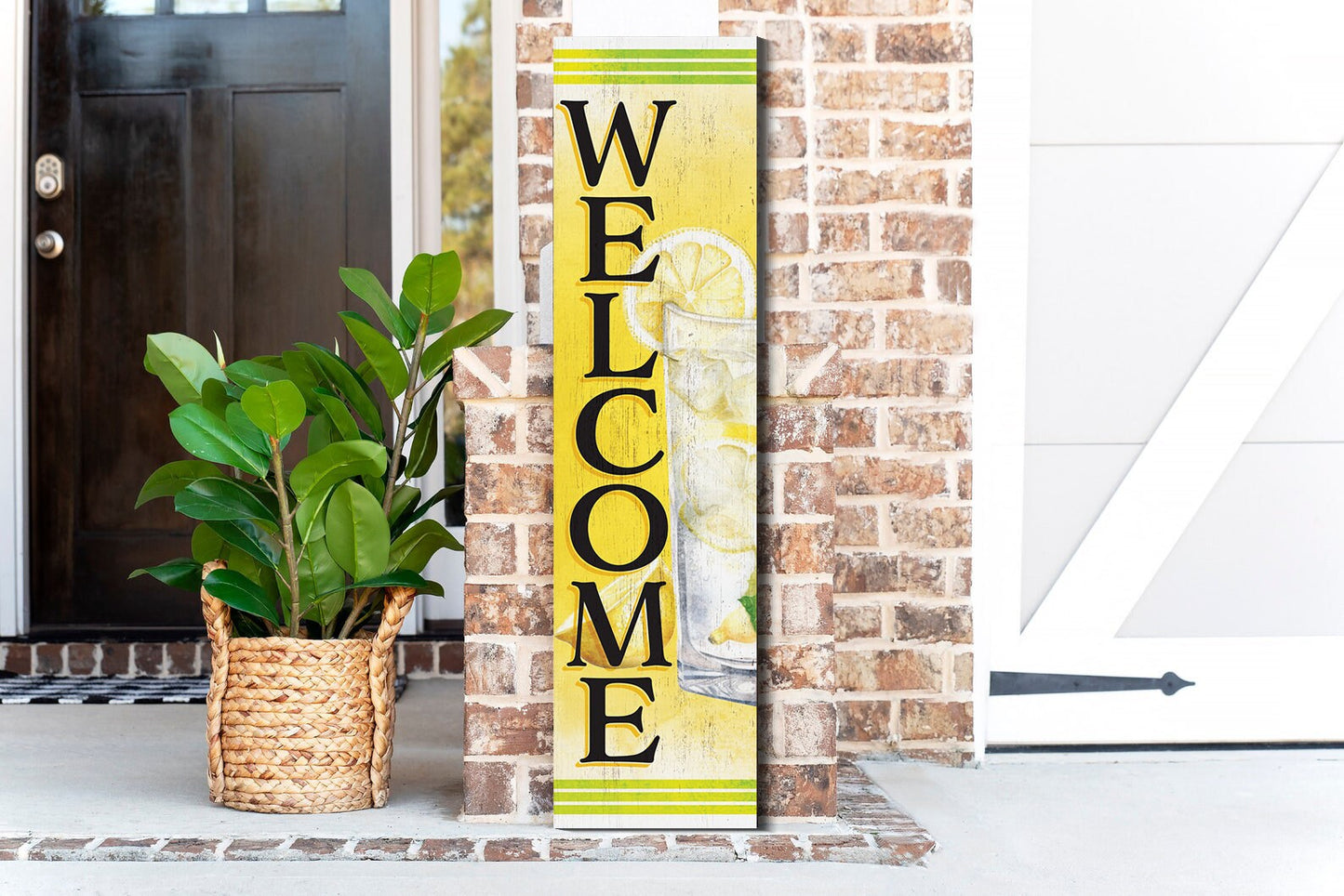 36in Lemonade Welcome Wooden Porch Sign, Refreshing Summer Front Door Decor, Rustic Farmhouse Entryway Wall Display, Outdoor Home Accent