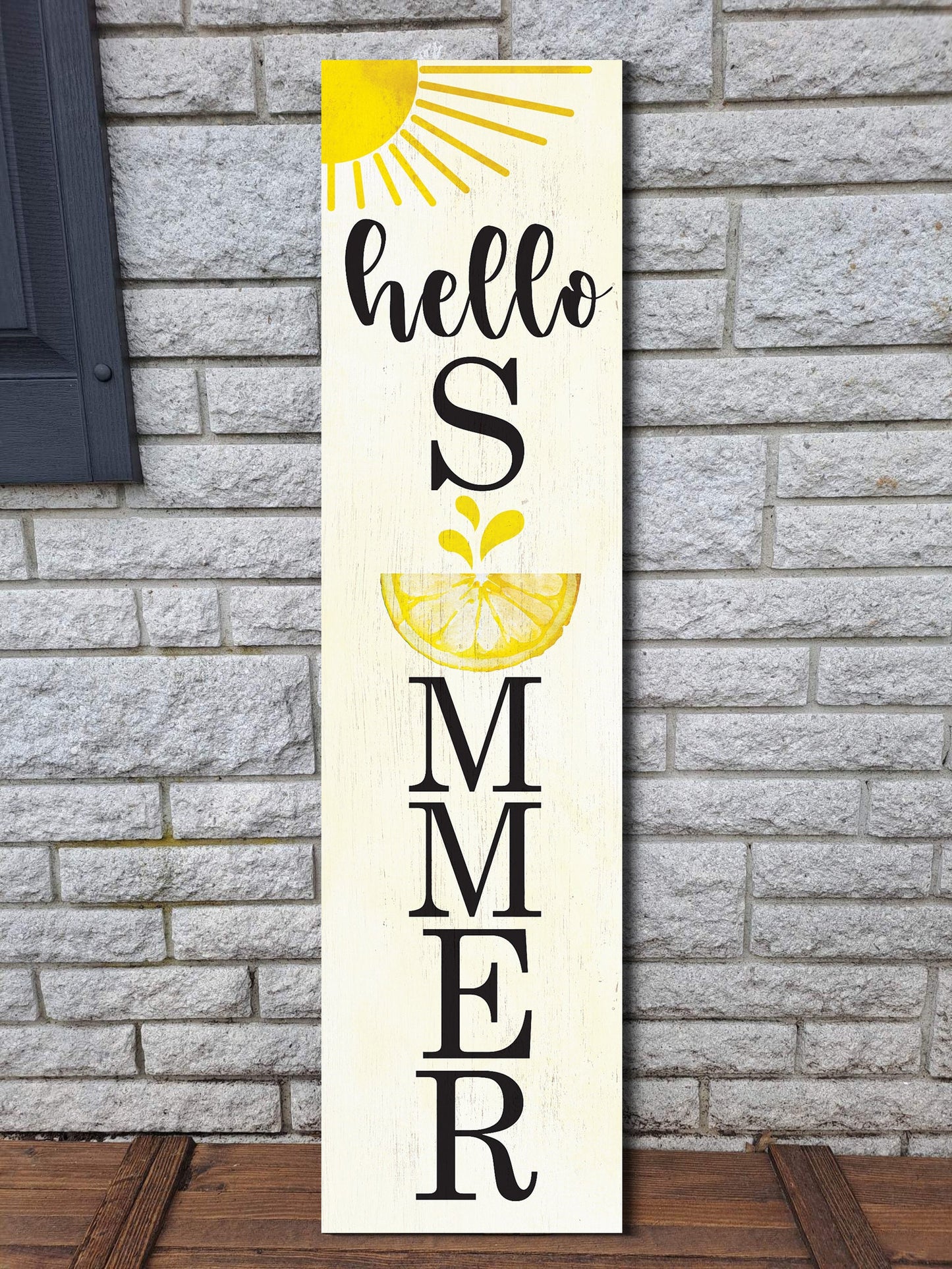 36in Hello Summer Wooden Porch Sign with Lemon Pattern, Perfect for Front Porch Home Decor, Seasonal Welcome Sign