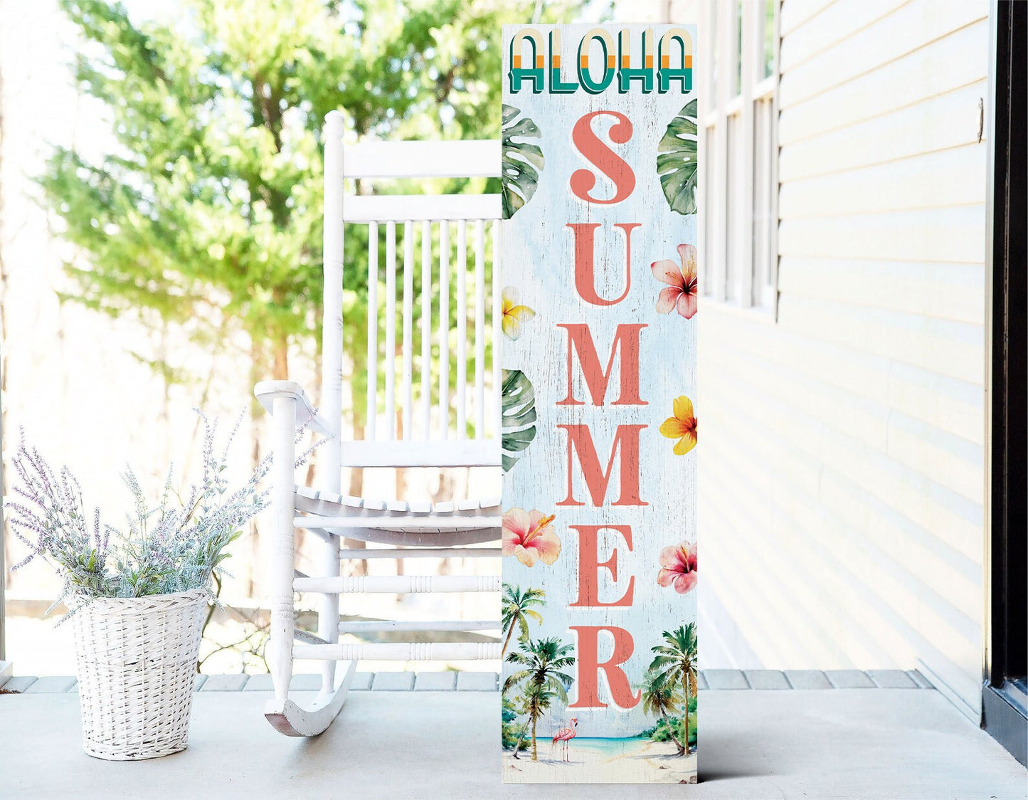36in Aloha Summer Home Porch Sign, Tropical Style, 36" x 9.25" Wood Wall Decor for Outdoor & Indoor Use