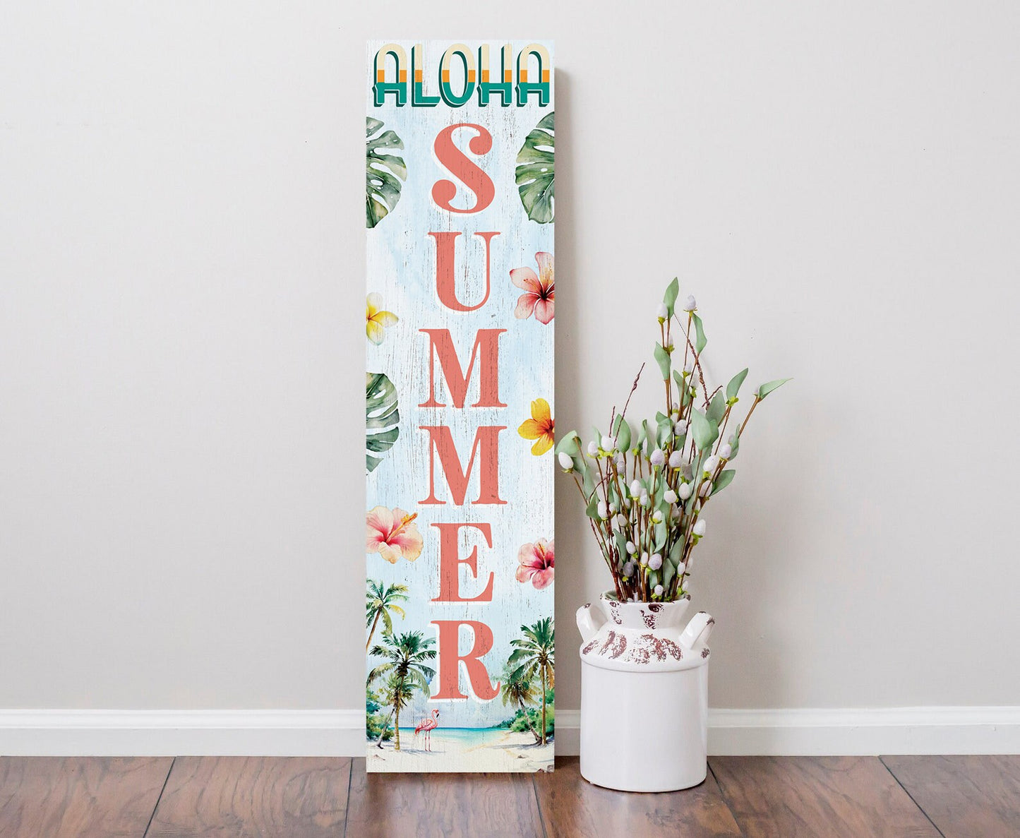36in Aloha Summer Home Porch Sign, Tropical Style, 36" x 9.25" Wood Wall Decor for Outdoor & Indoor Use
