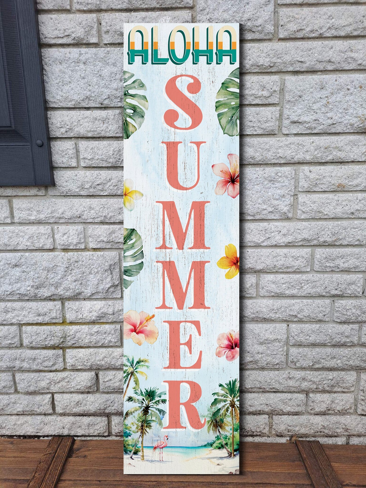 36in Aloha Summer Home Porch Sign, Tropical Style, 36" x 9.25" Wood Wall Decor for Outdoor & Indoor Use