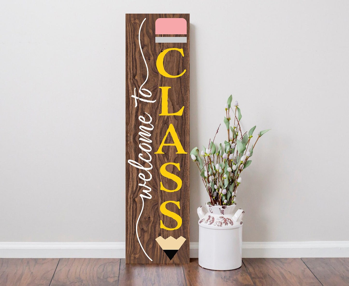 36in Welcome to Class Sign, Perfect Teacher Appreciation Gift, Porch Decor, Classroom Wall Display, Durable Wooden Construction