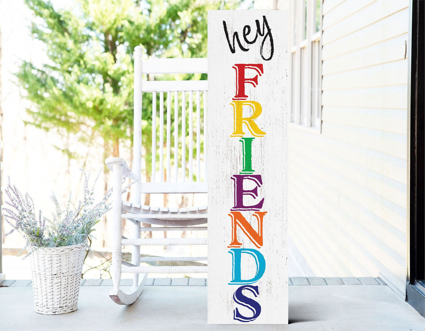 36in "Hey Friends" Teacher Appreciation Porch Sign, Classroom Decor, Durable Wood Wall Sign, Friendly Design