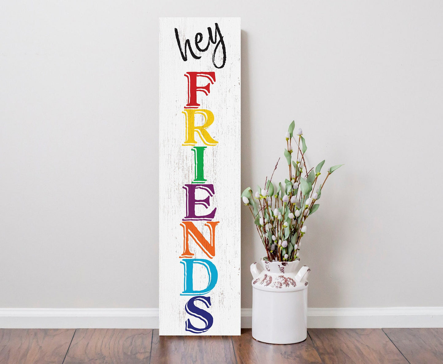 36in "Hey Friends" Teacher Appreciation Porch Sign, Classroom Decor, Durable Wood Wall Sign, Friendly Design
