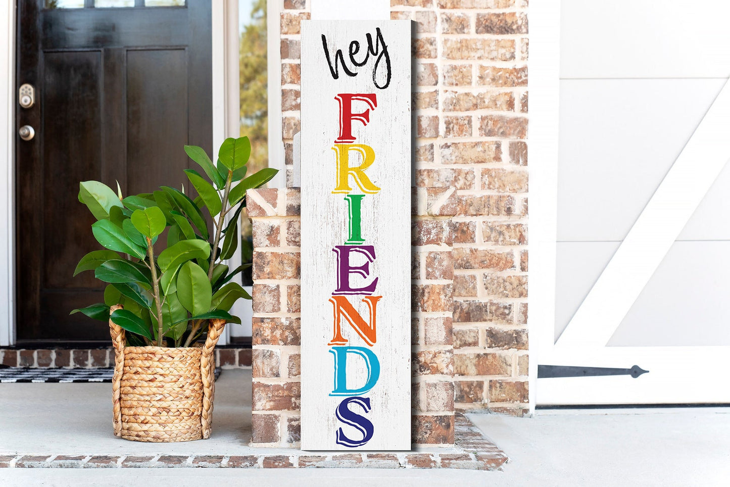 36in "Hey Friends" Teacher Appreciation Porch Sign, Classroom Decor, Durable Wood Wall Sign, Friendly Design