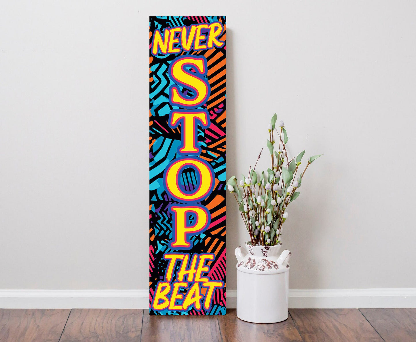 36In Wooden "Never Stop The Beat" Decor Sign For Front Door And Indoor Display Fun Door Sign