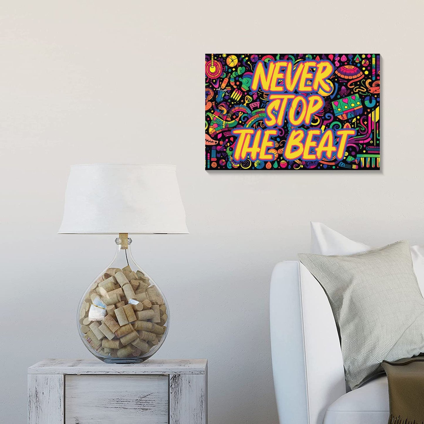 Wooden "Never Stop The Beat" Decor Sign For Indoor Display - 7.5In X 5In - Fun And Funky Patterned Design Fun Door Sign