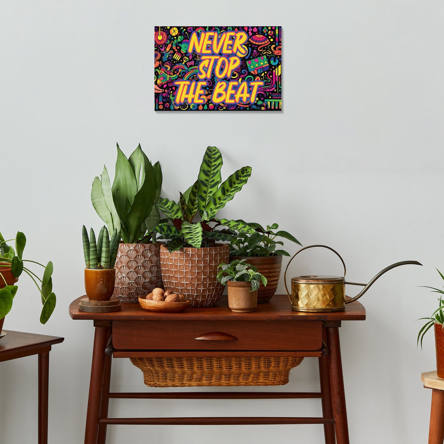 Wooden "Never Stop The Beat" Decor Sign For Indoor Display - 7.5In X 5In - Fun And Funky Patterned Design Fun Door Sign