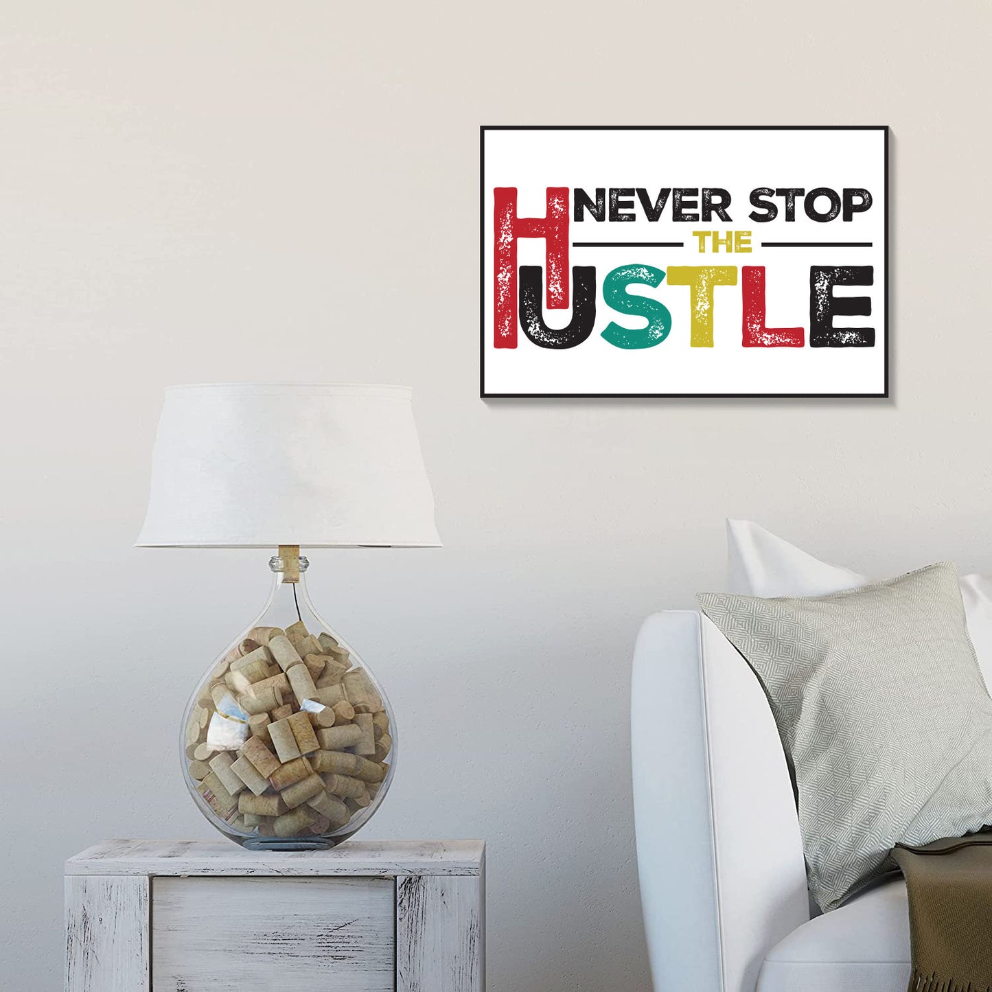 Wooden "Never Stop the Hustle" Wall Sign, 7.5in x 5in, Motivational Decor for Office, Home, or Study Space, Inspirational Quote Artwork