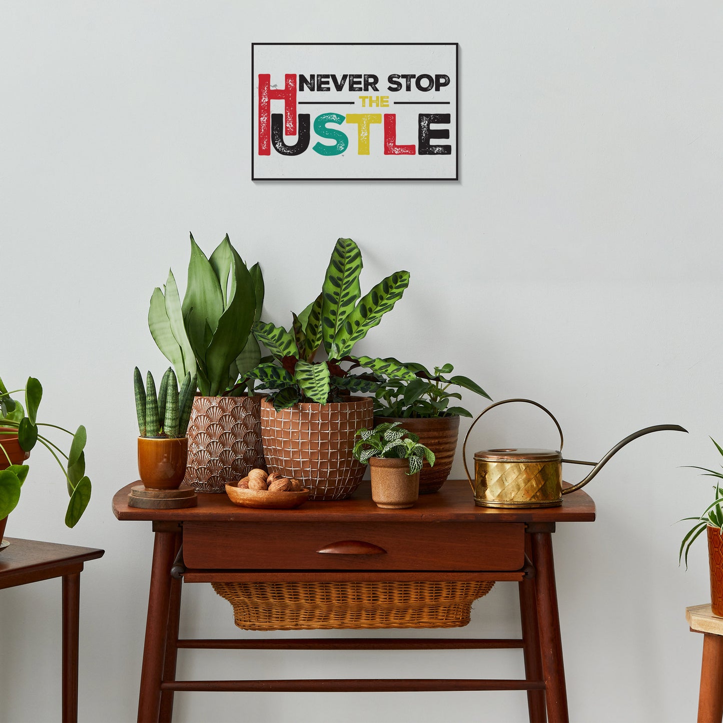 Wooden "Never Stop the Hustle" Wall Sign, 7.5in x 5in, Motivational Decor for Office, Home, or Study Space, Inspirational Quote Artwork