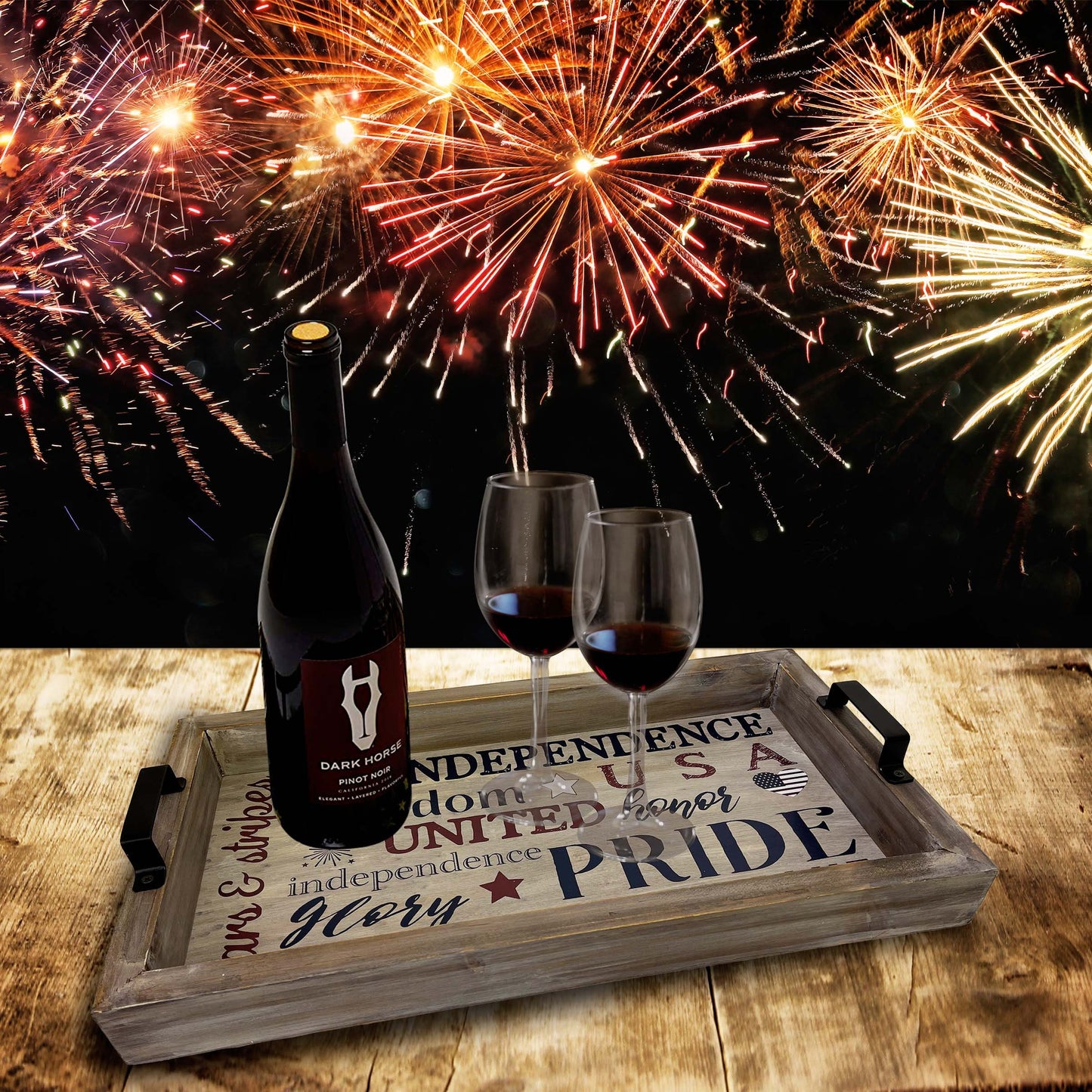 Pride Wood Serving Tray, Rustic Americana Wooden Trays for Kitchen, Dining Room, or Living Room, 4th of July Platter