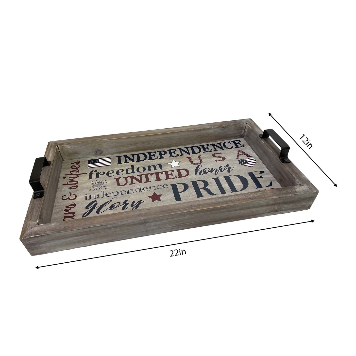 Pride Wood Serving Tray, Rustic Americana Wooden Trays for Kitchen, Dining Room, or Living Room, 4th of July Platter