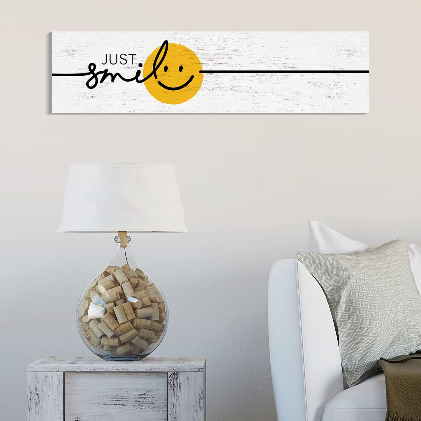 36in "Just Smile" Cartoon Wooden Sign Wall Decor, Happy World Smile Day Celebration, Fun Relaxing and Chill Art for Home, Office, Classroom