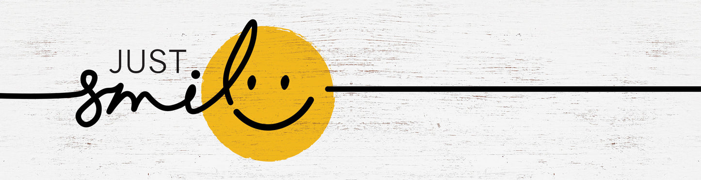36in "Just Smile" Cartoon Wooden Sign Wall Decor, Happy World Smile Day Celebration, Fun Relaxing and Chill Art for Home, Office, Classroom