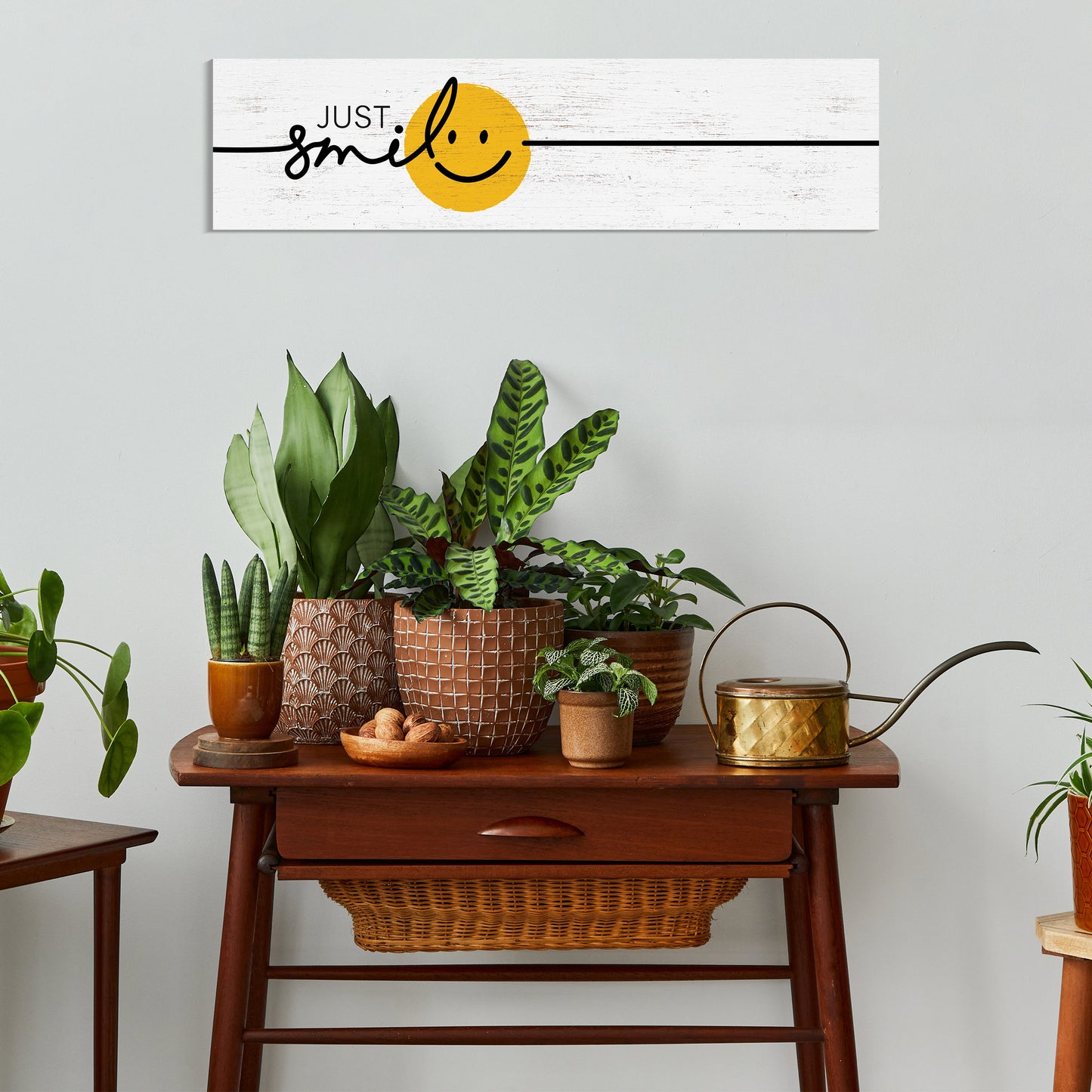 36in "Just Smile" Cartoon Wooden Sign Wall Decor, Happy World Smile Day Celebration, Fun Relaxing and Chill Art for Home, Office, Classroom