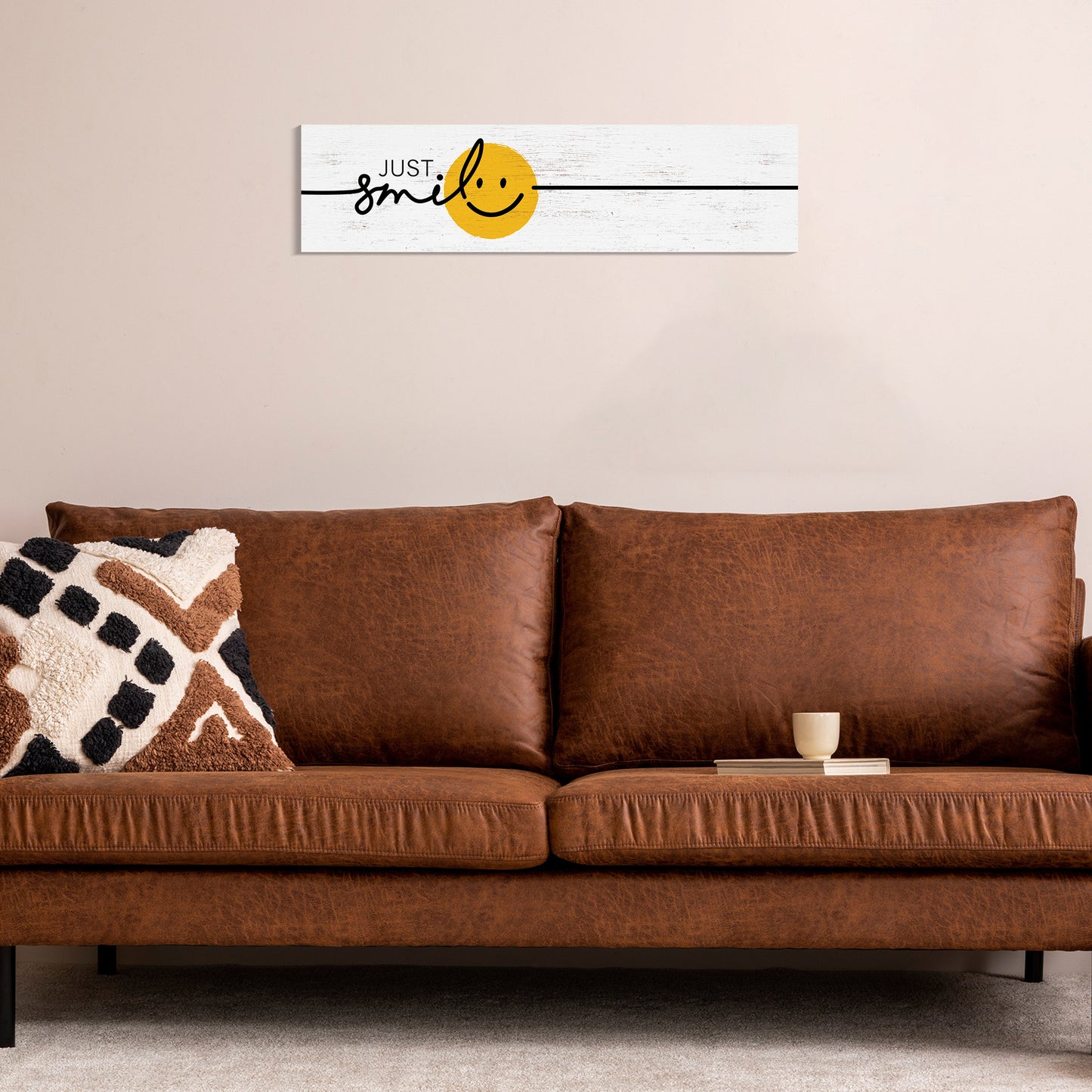 36in "Just Smile" Cartoon Wooden Sign Wall Decor, Happy World Smile Day Celebration, Fun Relaxing and Chill Art for Home, Office, Classroom