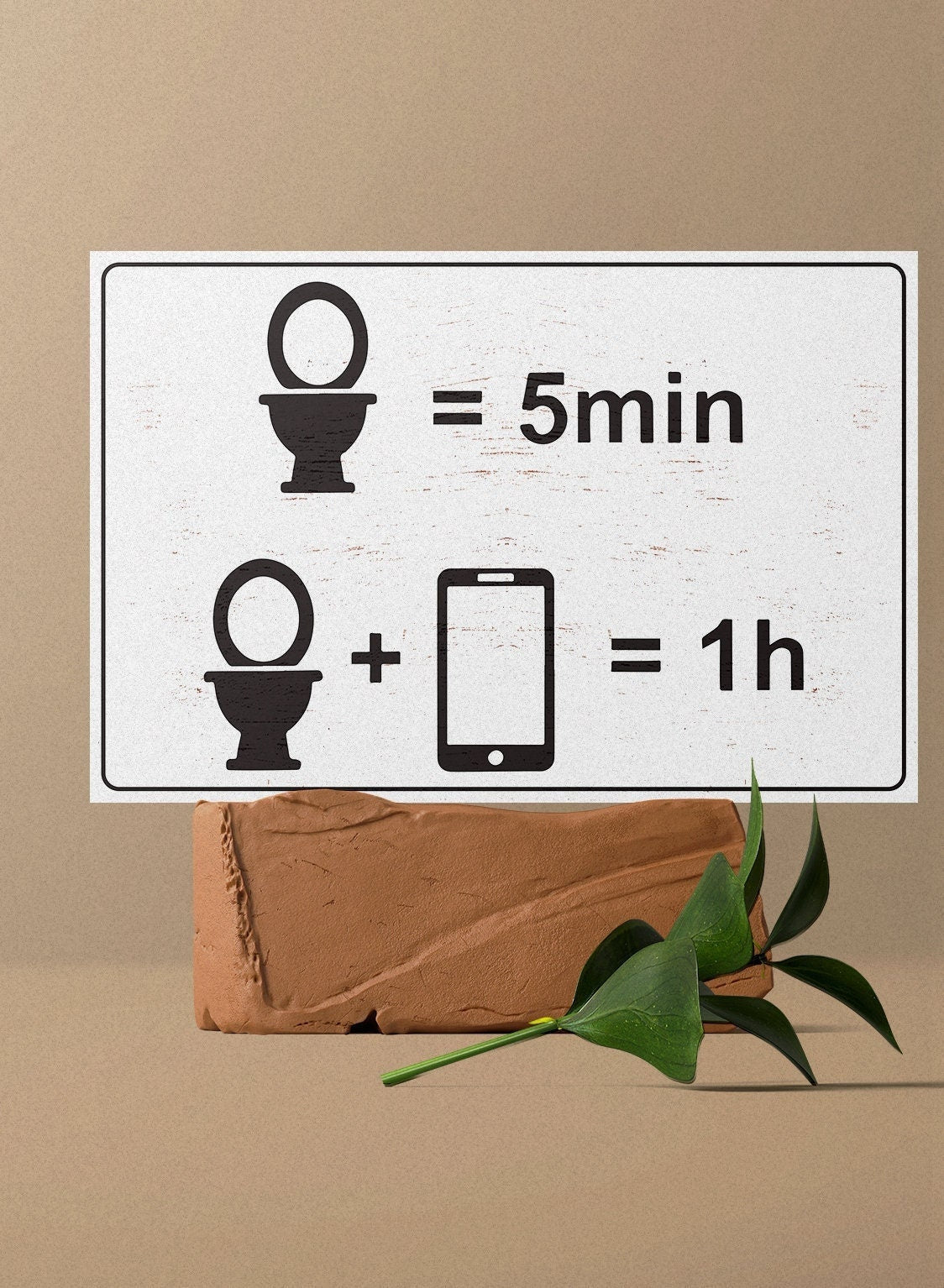 Add Laughter to Your Bathroom: 7.5in x 5in Wooden Wall Decor Sign - "Toilet = 5 min, Toilet + Phone = 1 Hour" - Humorous & Fun