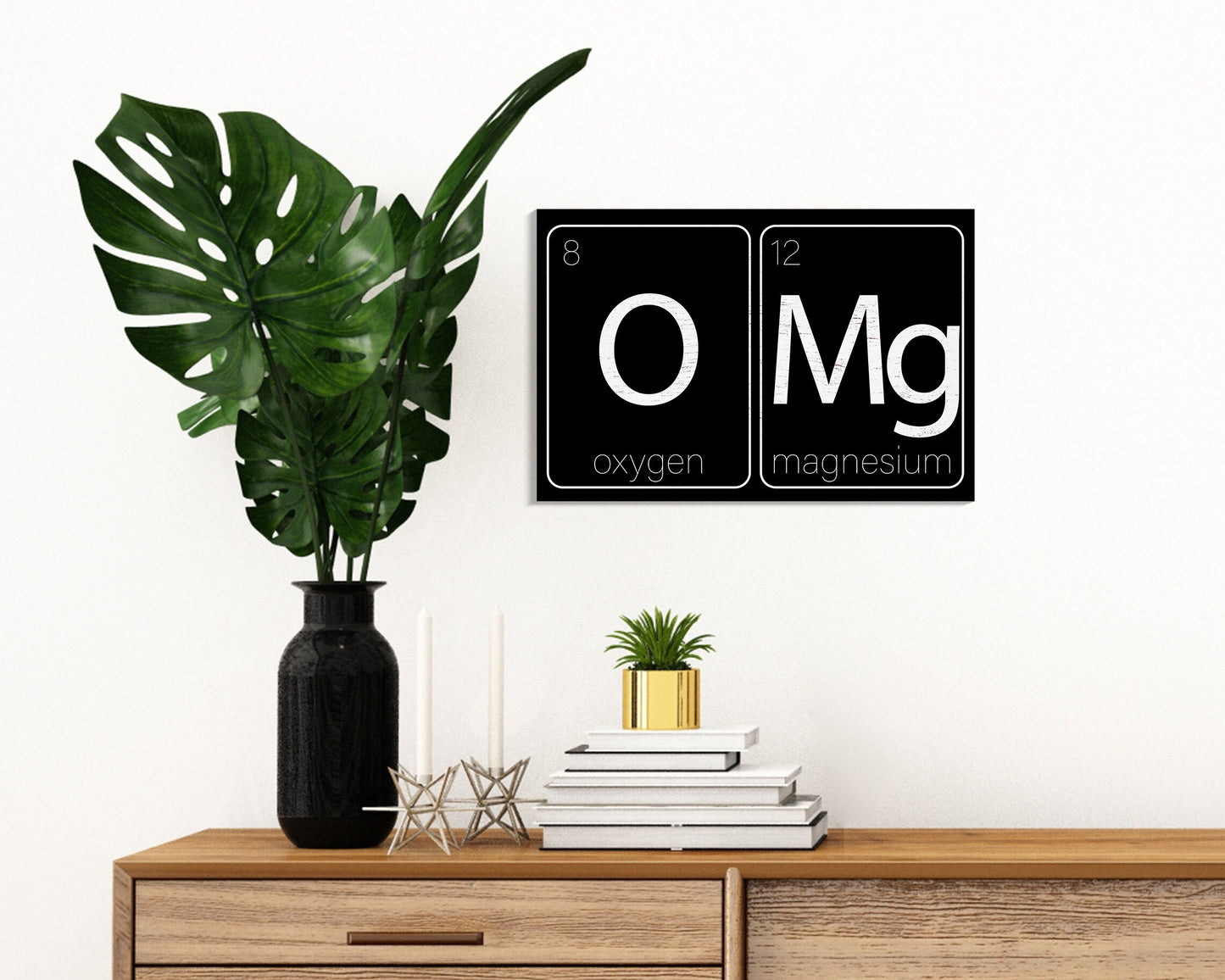 Laugh Out Loud with Chemistry: 7.5in x 5in Wooden Wall Decor Sign - "OMG Oxygen and Magnesium" - Witty & Fun