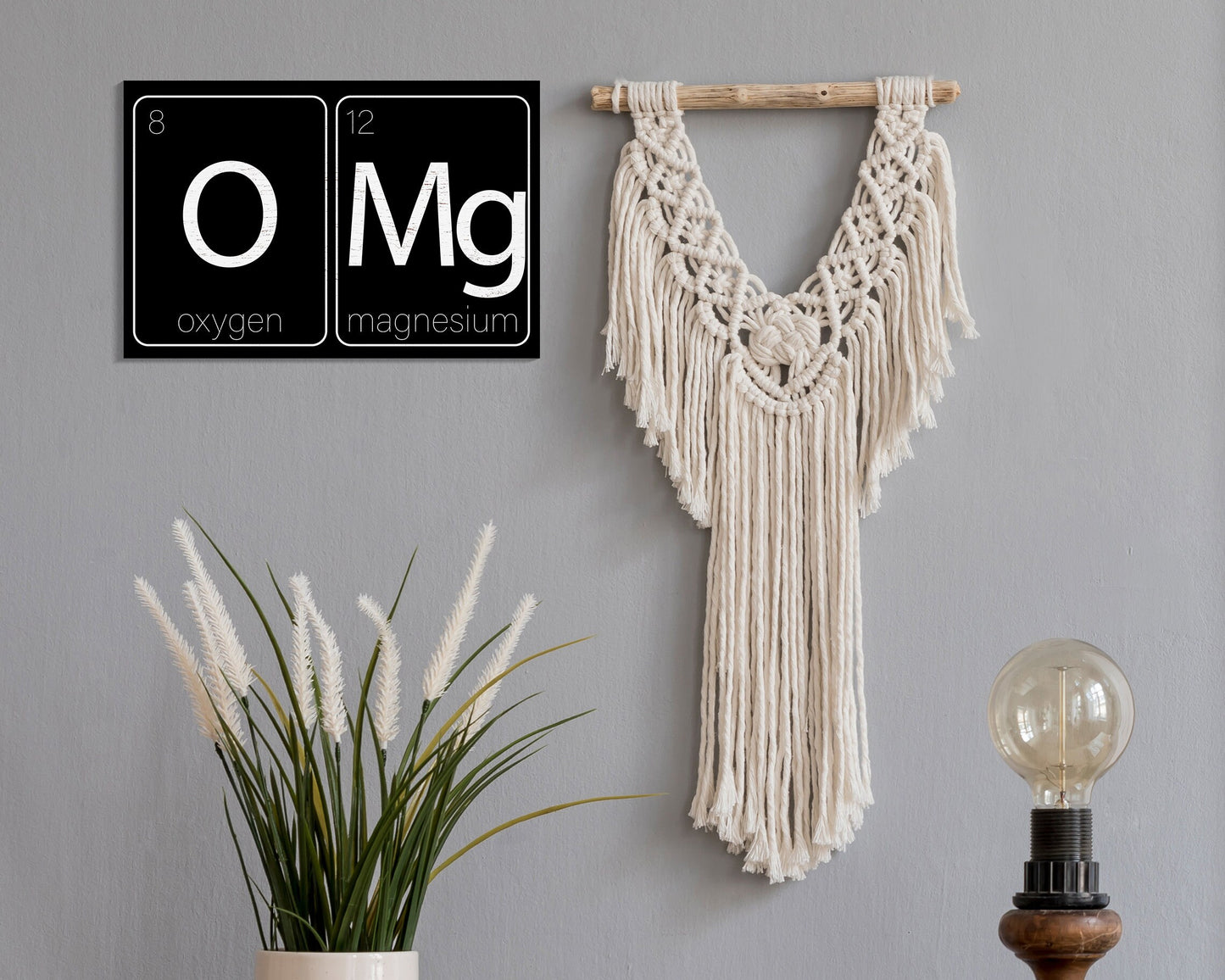 Laugh Out Loud with Chemistry: 7.5in x 5in Wooden Wall Decor Sign - "OMG Oxygen and Magnesium" - Witty & Fun
