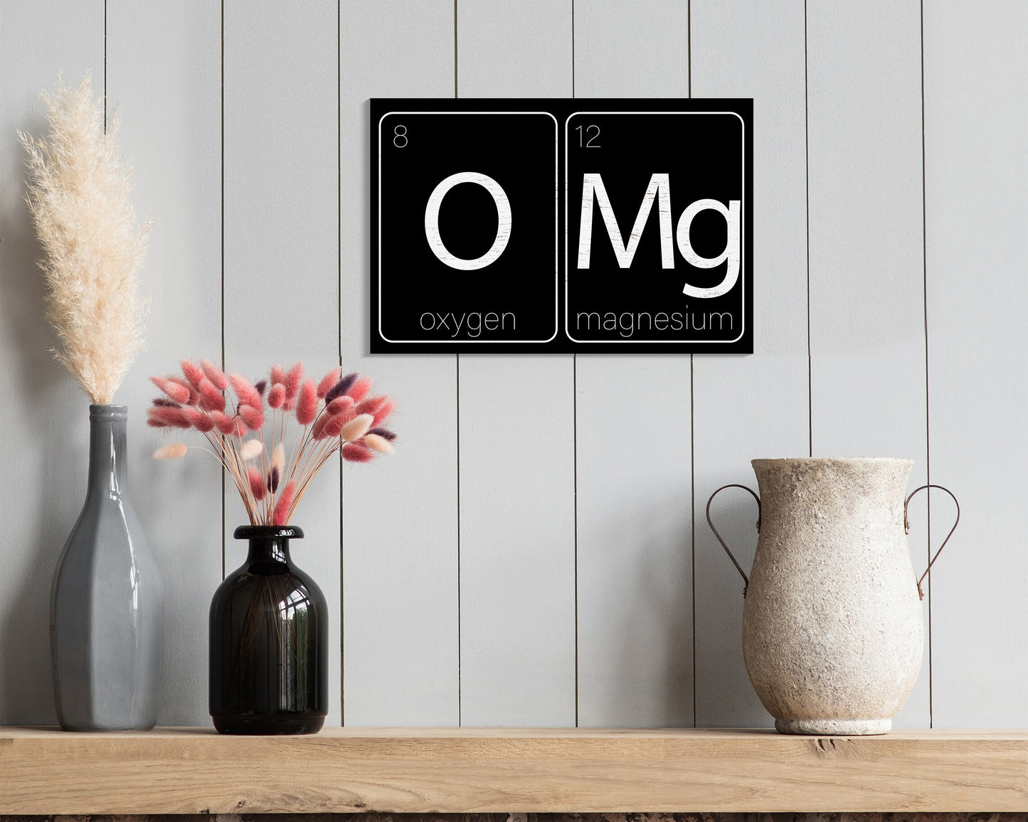 Laugh Out Loud with Chemistry: 7.5in x 5in Wooden Wall Decor Sign - "OMG Oxygen and Magnesium" - Witty & Fun