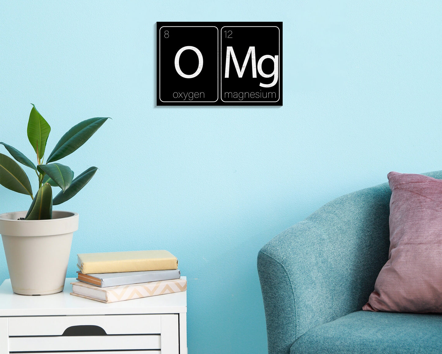 Laugh Out Loud with Chemistry: 7.5in x 5in Wooden Wall Decor Sign - "OMG Oxygen and Magnesium" - Witty & Fun