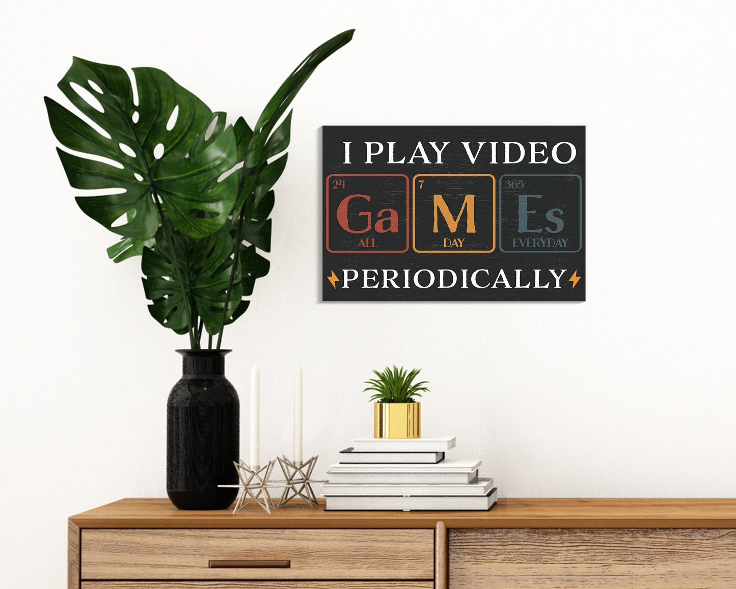 Show Your Gamer Side: 7.5in x 5in Wooden Wall Decor Sign - "I Play Video Games Periodically" with Element Blocks - Creative & Fun