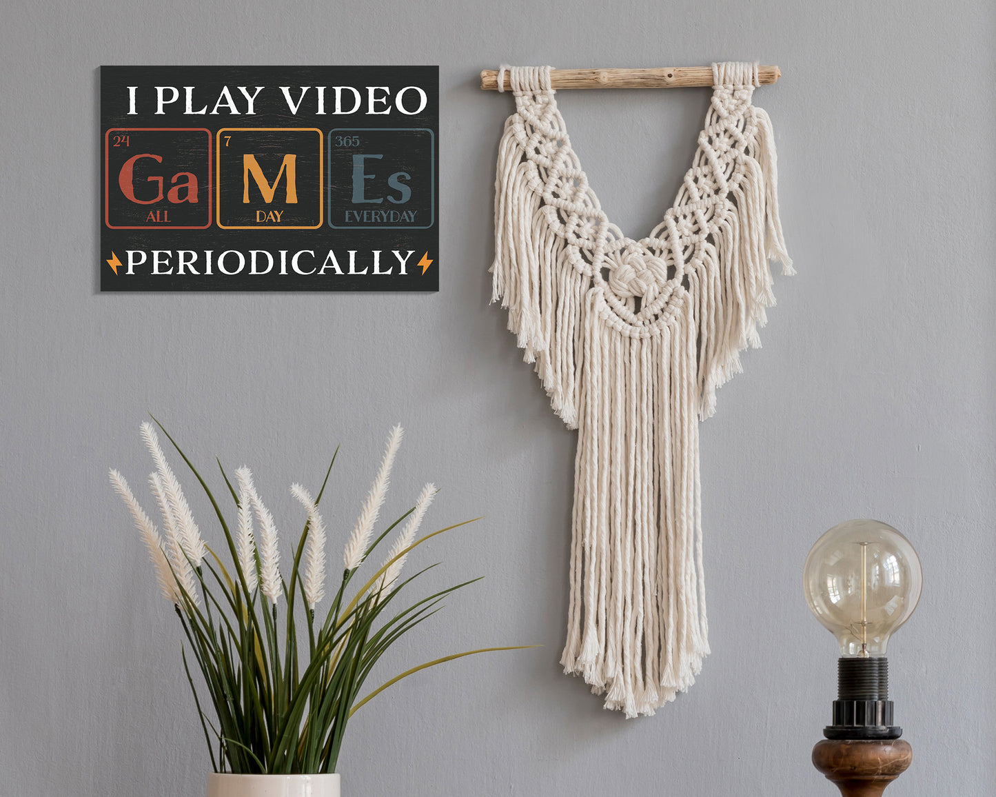 Show Your Gamer Side: 7.5in x 5in Wooden Wall Decor Sign - "I Play Video Games Periodically" with Element Blocks - Creative & Fun