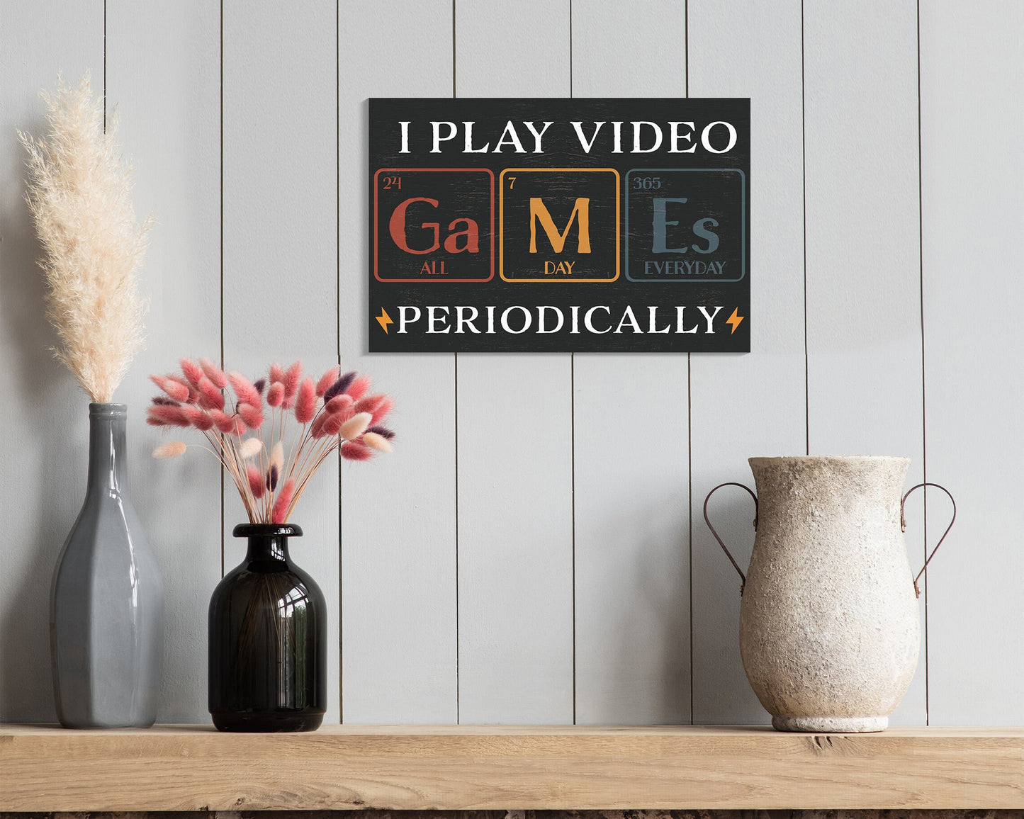 Show Your Gamer Side: 7.5in x 5in Wooden Wall Decor Sign - "I Play Video Games Periodically" with Element Blocks - Creative & Fun