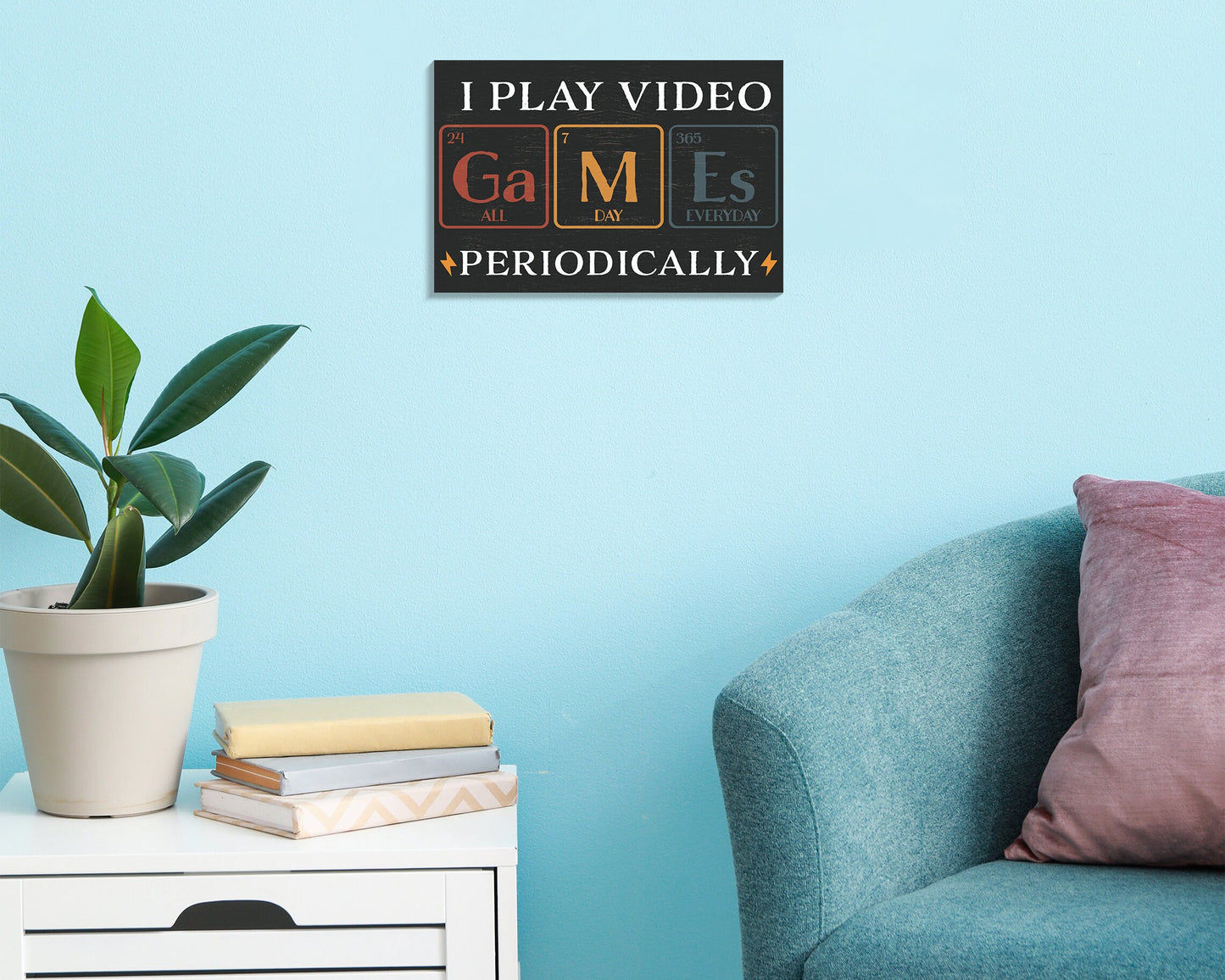 Show Your Gamer Side: 7.5in x 5in Wooden Wall Decor Sign - "I Play Video Games Periodically" with Element Blocks - Creative & Fun